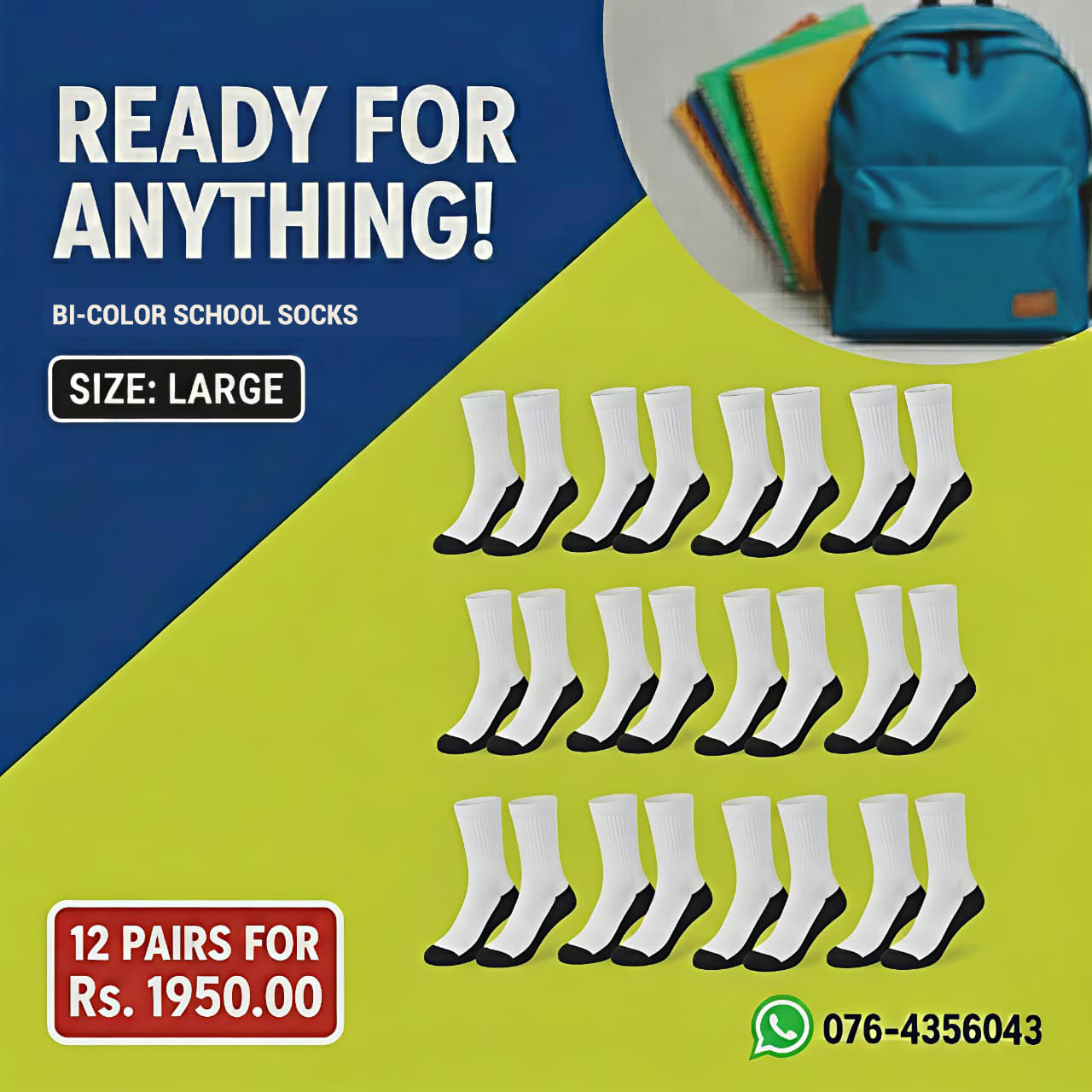 Bi-Color School Socks 12 Pair Offer