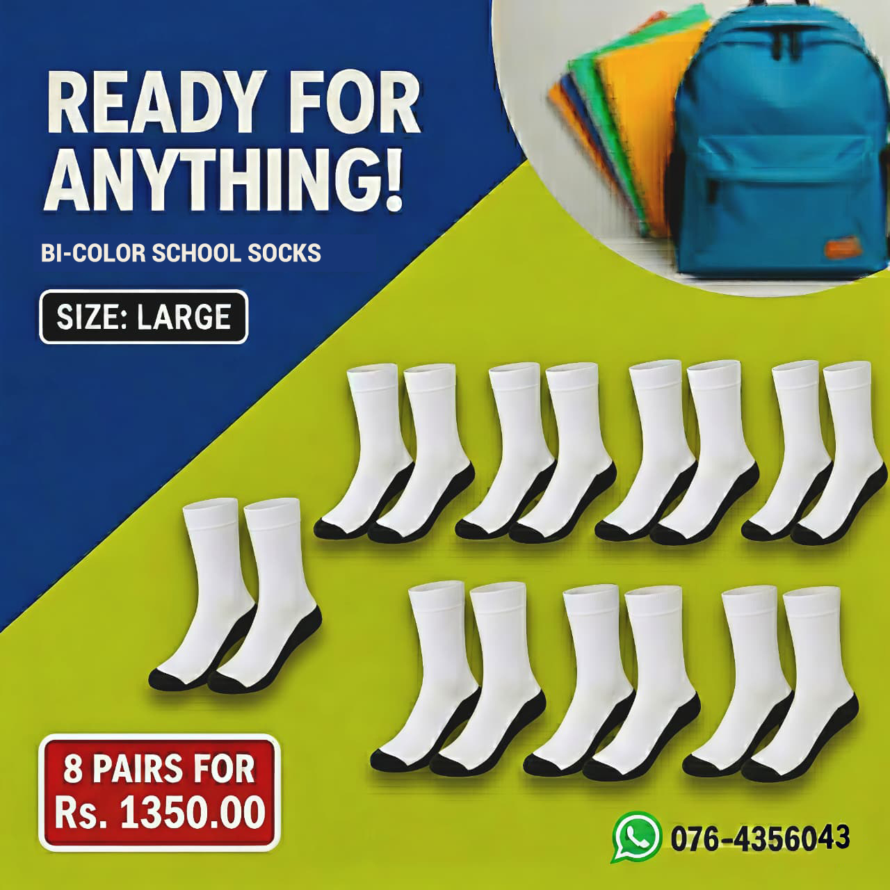 Bi-Color School Socks 8 Pair Offer